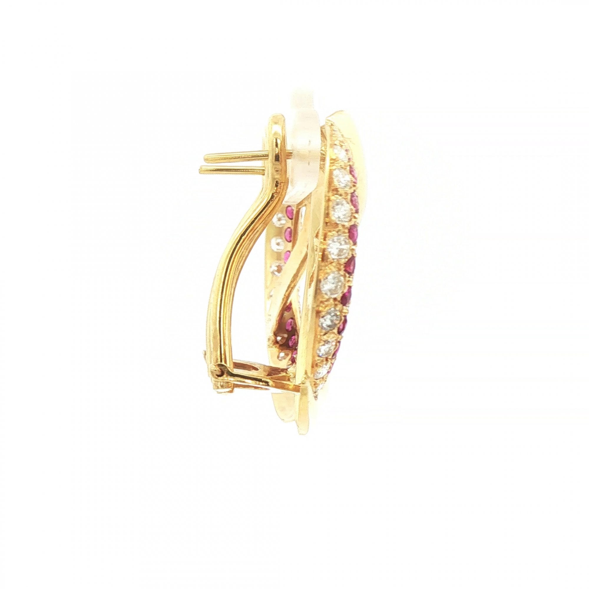 1.20ct Natural Diamond & 0.60ct Ruby Large Earring in 18ct Yellow Gold