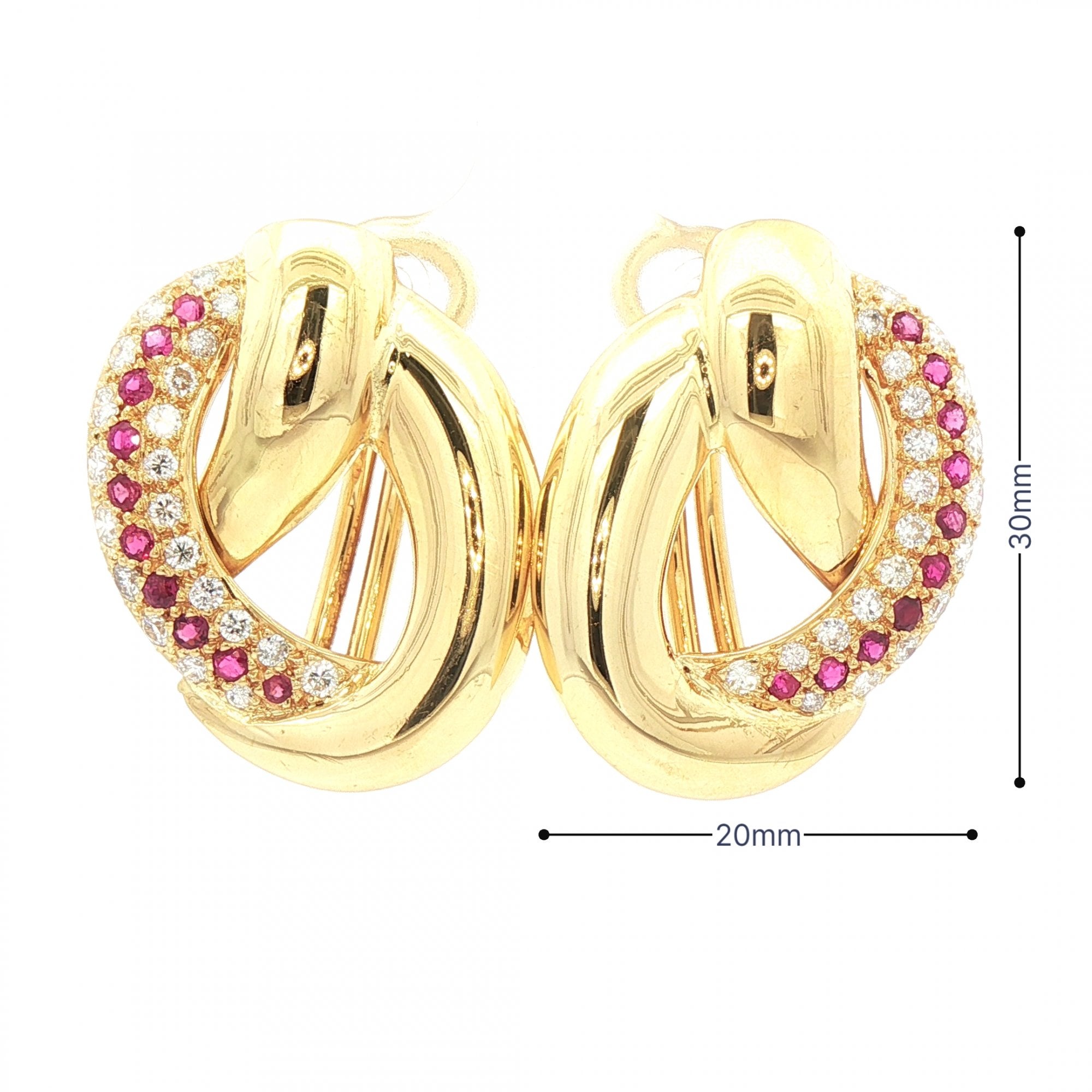 1.20ct Natural Diamond & 0.60ct Ruby Large Earring in 18ct Yellow Gold