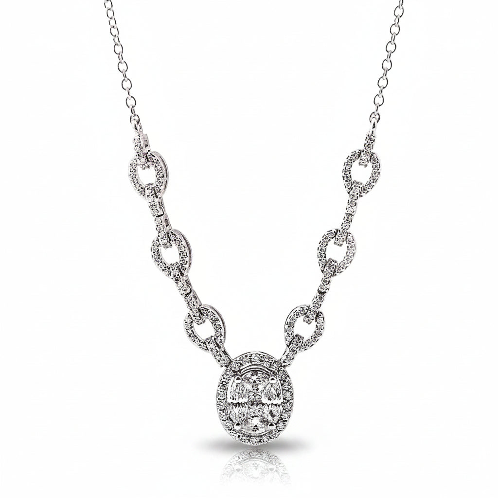 1.20ct Natural Diamonds F VS Invisible Set Oval Shape Necklace in 18ct White Gold