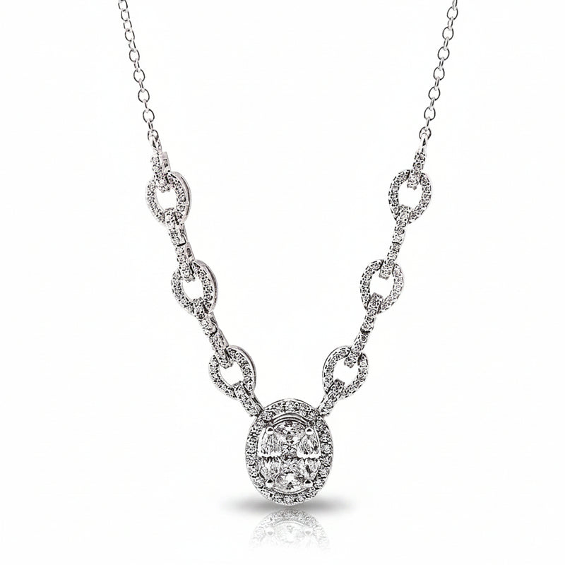 1.20ct Natural Diamonds F VS Invisible Set Oval Shape Necklace in 18ct White Gold