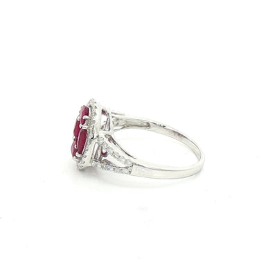 1.20ct Ruby & Natural Diamond 0.56ct Round Dress Ring with Split Shoulders in 18ct White Gold