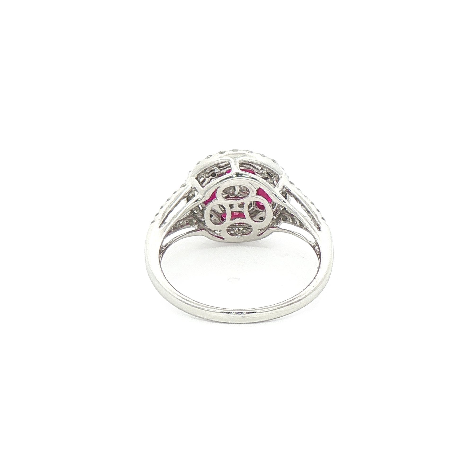 1.20ct Ruby & Natural Diamond 0.56ct Round Dress Ring with Split Shoulders in 18ct White Gold