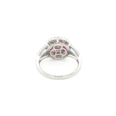 1.20ct Ruby & Natural Diamond 0.56ct Round Dress Ring with Split Shoulders in 18ct White Gold