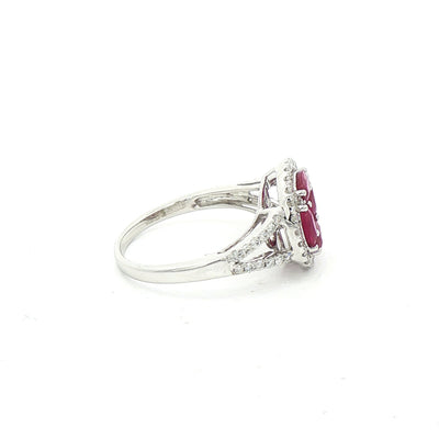 1.20ct Ruby & Natural Diamond 0.56ct Round Dress Ring with Split Shoulders in 18ct White Gold