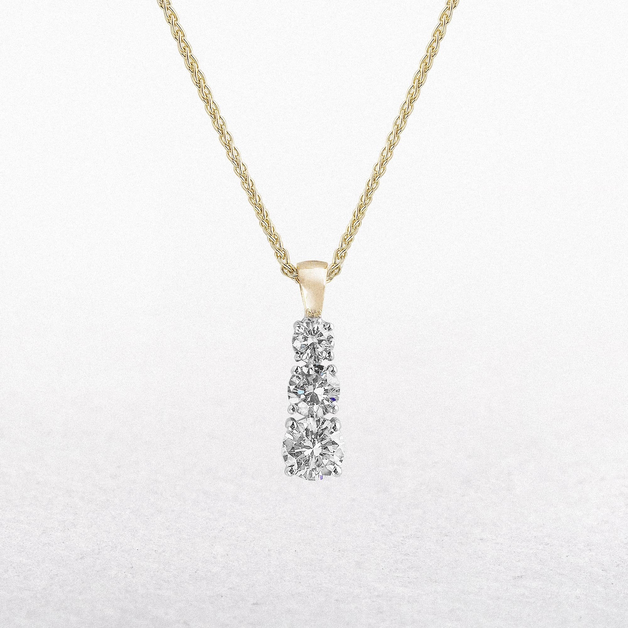 1.21ct F vs1  Natural Diamond Three Stone Graduated Drop Pendant in 18ct Yellow Gold
