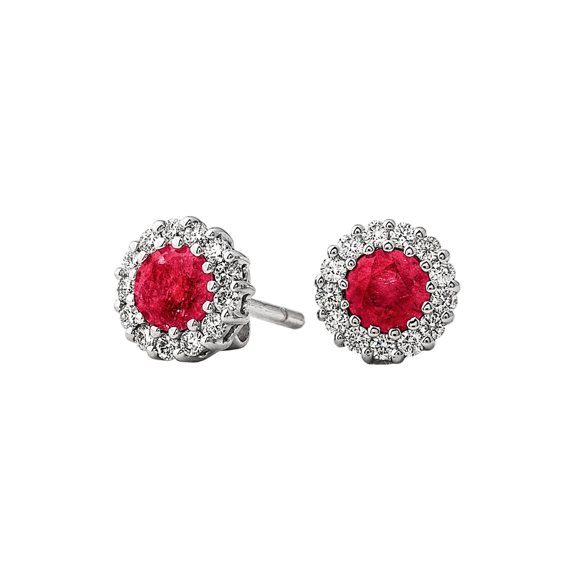 1.21ct Ruby & 0.41ct Natural Diamond Cluster Stud Earrings in 18ct White Gold