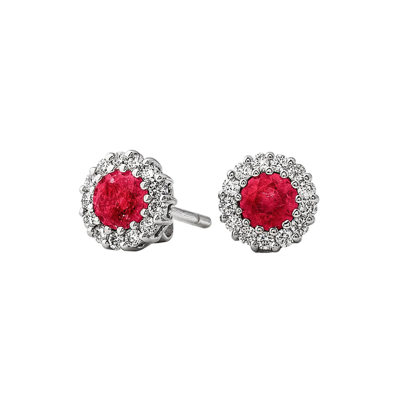 1.21ct Ruby & 0.41ct Natural Diamond Cluster Stud Earrings in 18ct White Gold