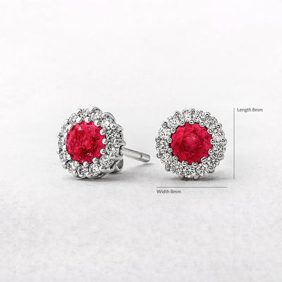 1.21ct Ruby & 0.41ct Natural Diamond Cluster Stud Earrings in 18ct White Gold