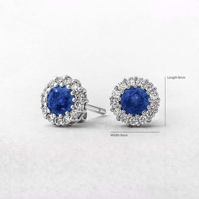 1.21ct Sapphire & 0.41ct Natural Diamond Round Cluster Stud Earrings in 18ct White Gold