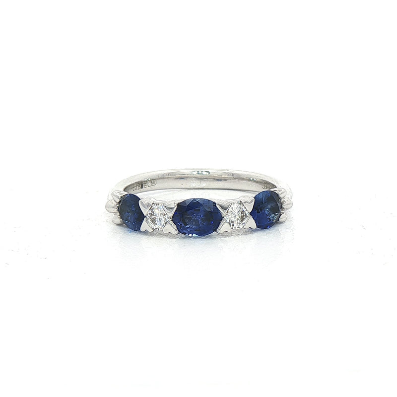 1.22ct Oval Sapphire & 0.18ct Natural Brilliant Cut Diamond Dress Ring in 18ct White Gold