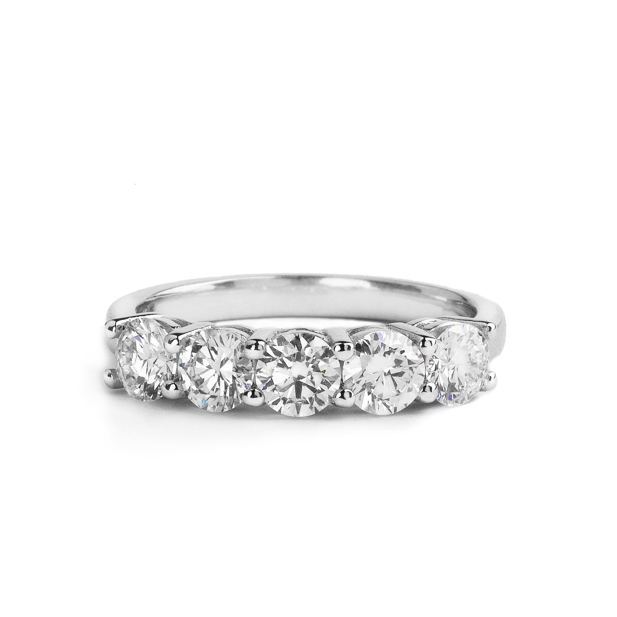 1.24ct F vs Five Stone Round Cut Natural Diamond Ring Set In 18ct White Gold