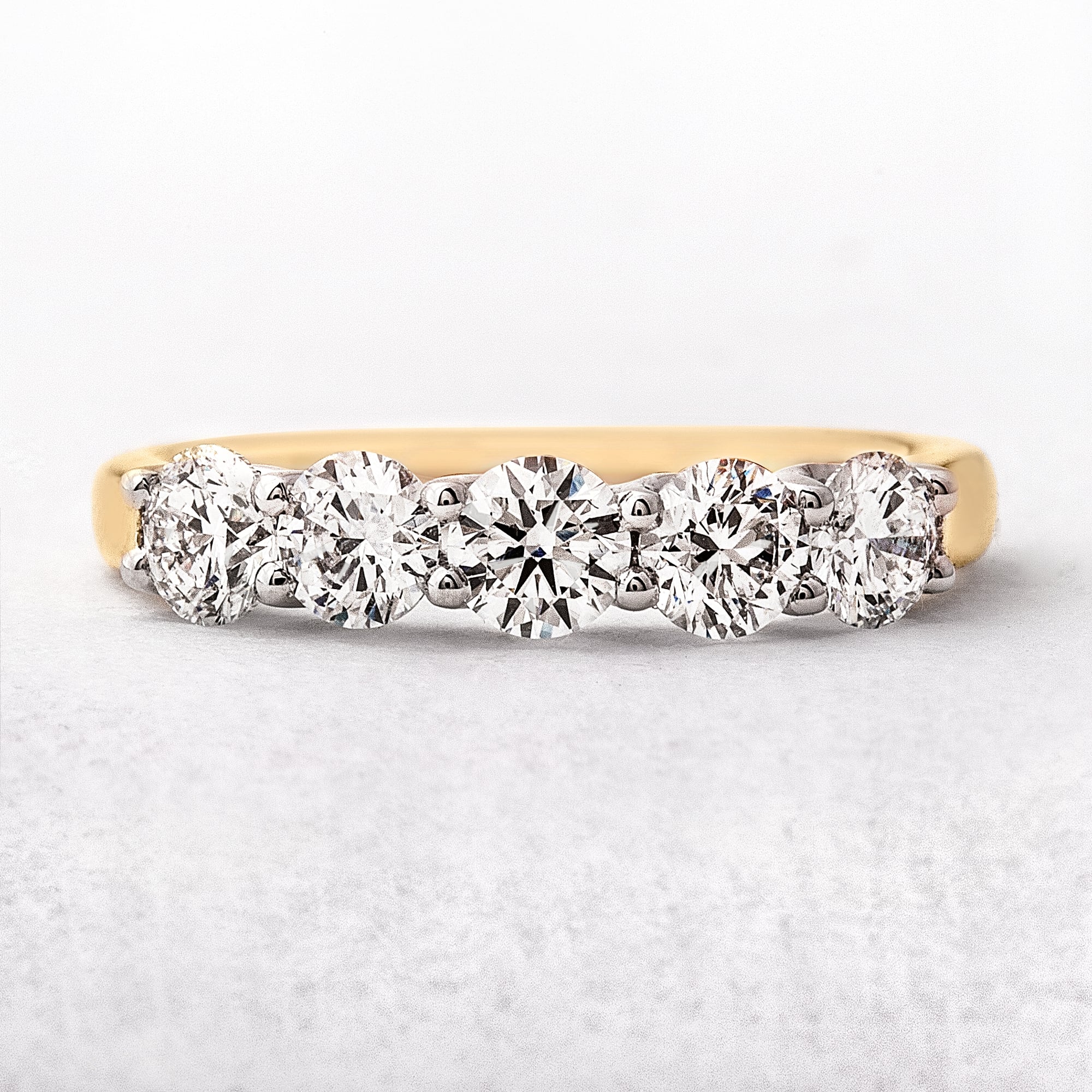 1.28ct G vs Round Cut Natural Diamond Five Stone, 18ct Gold Ring