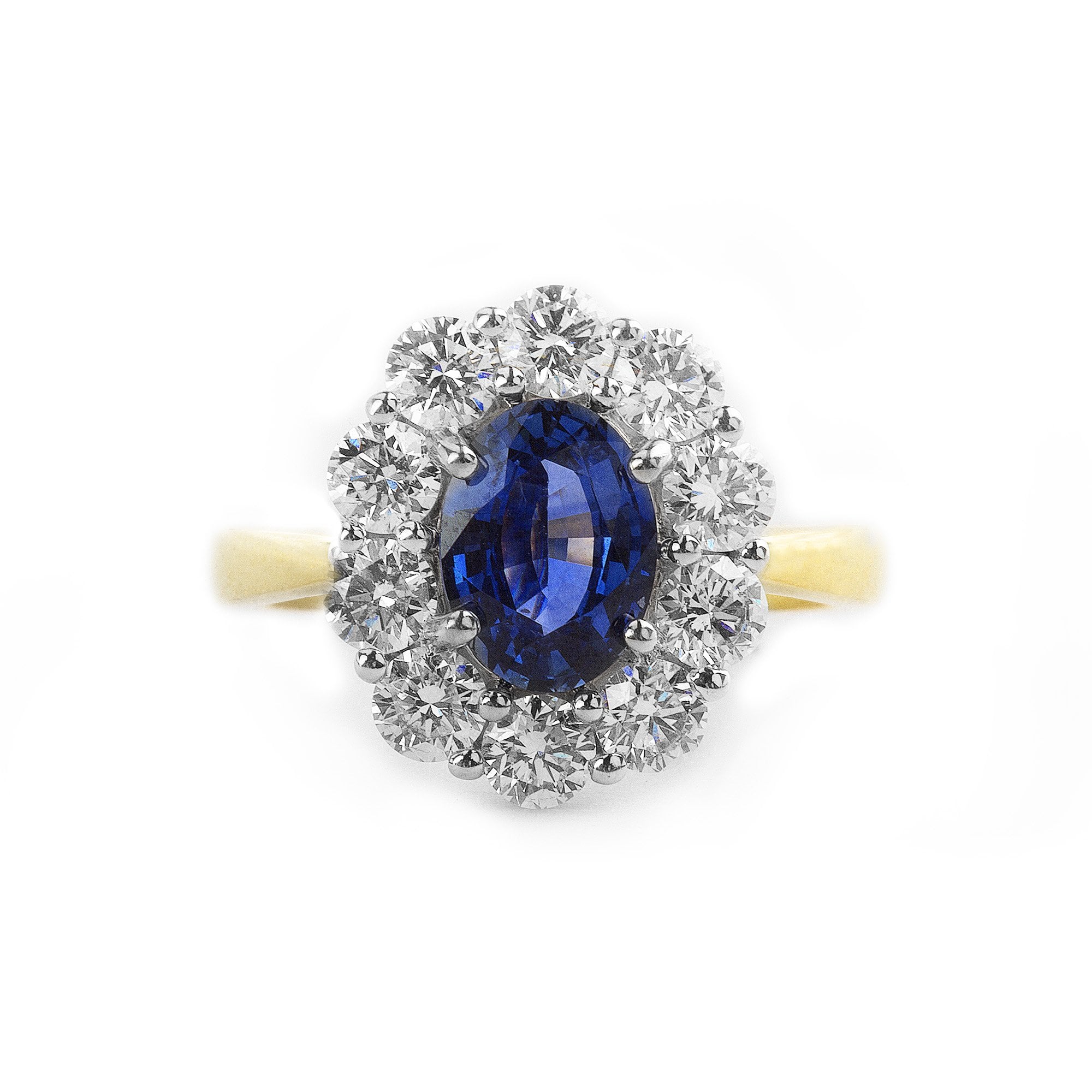 1.29ct Sapphire 1.22ct Diamond Cluster Ring Set In 18ct Yellow Gold