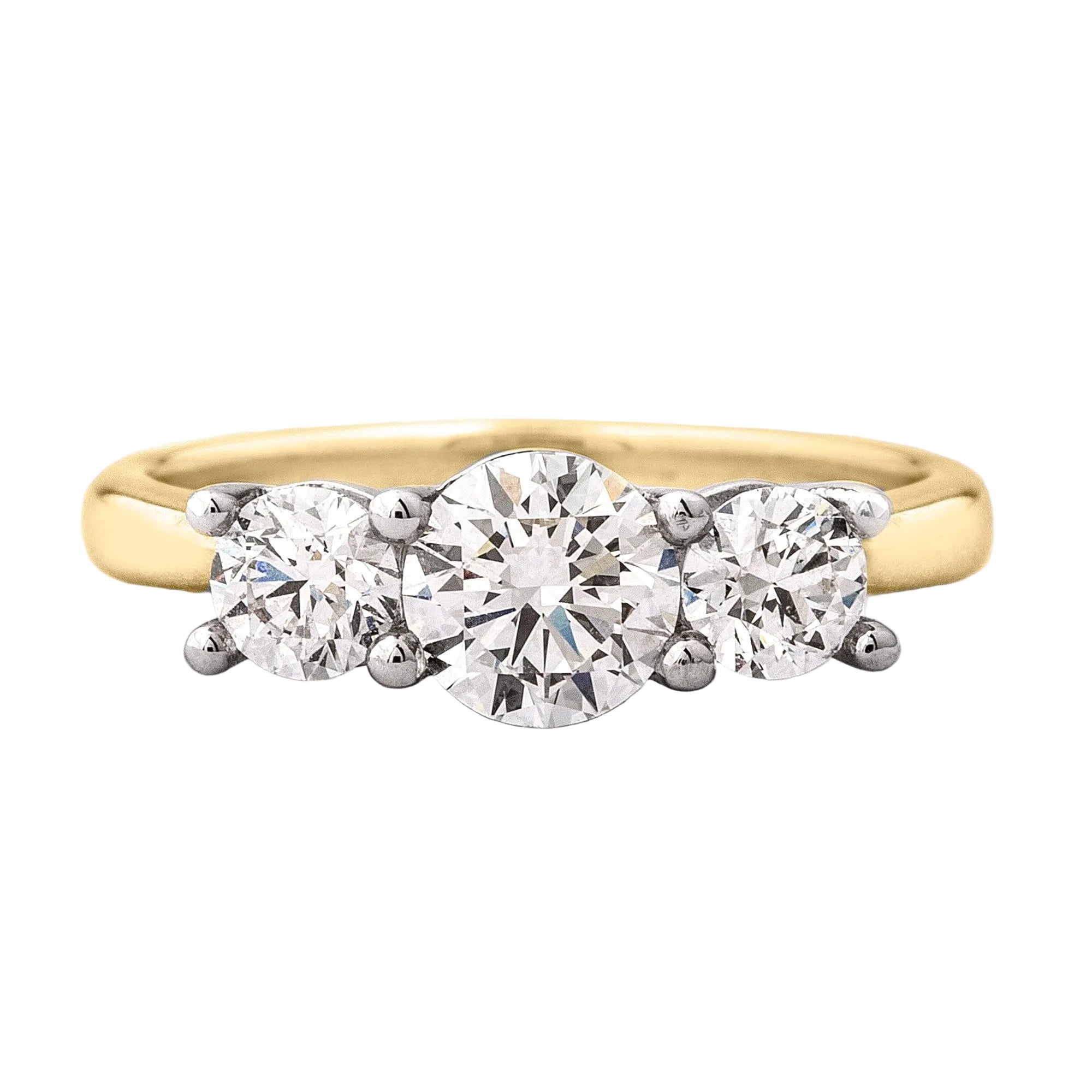1.30ct G vs2 GIA Certified Round Natural Diamond Three Stone Ring Set In 18ct Yellow Gold
