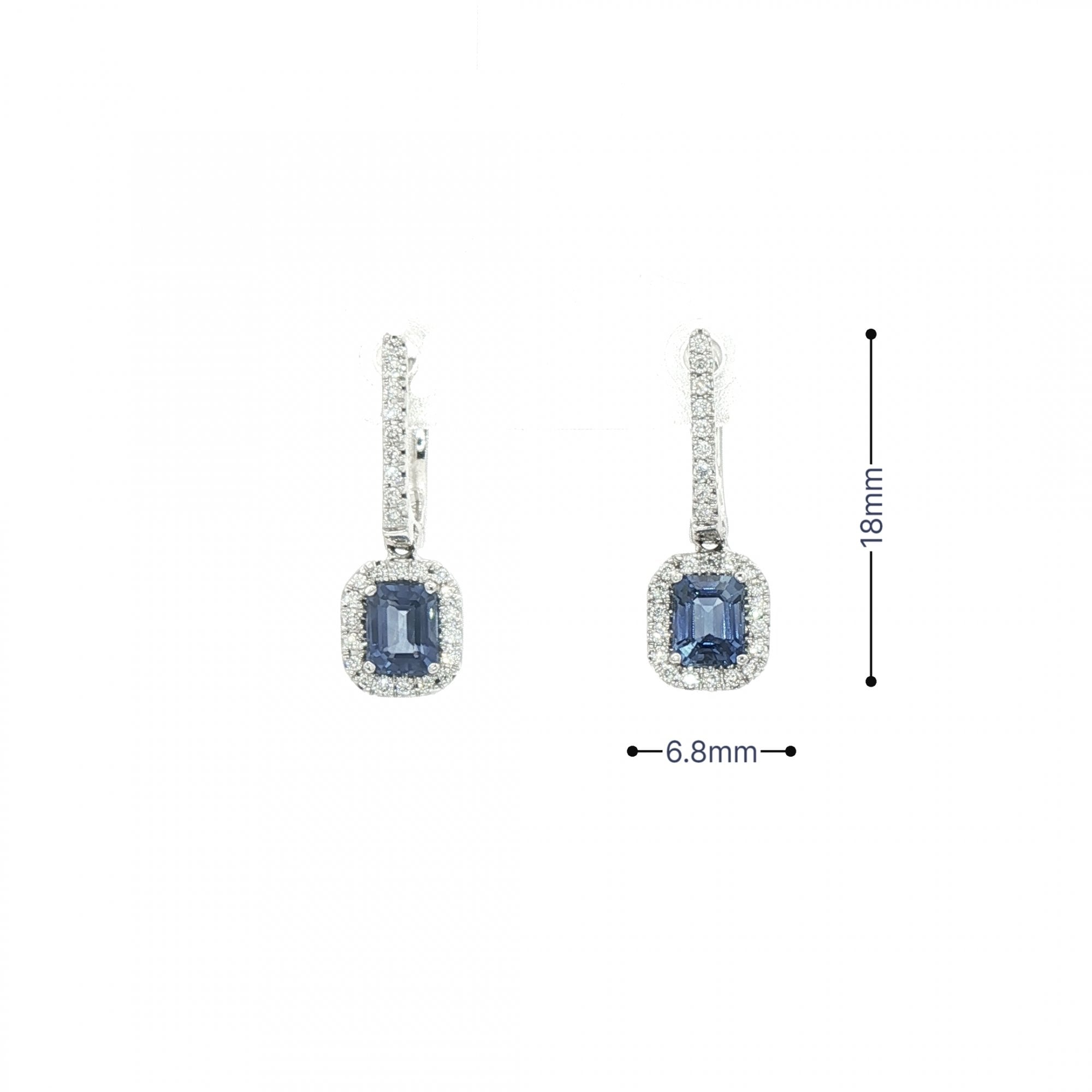 1.30ct Sapphire & Natural Diamond Cushion Drop Earring in 18ct White Gold