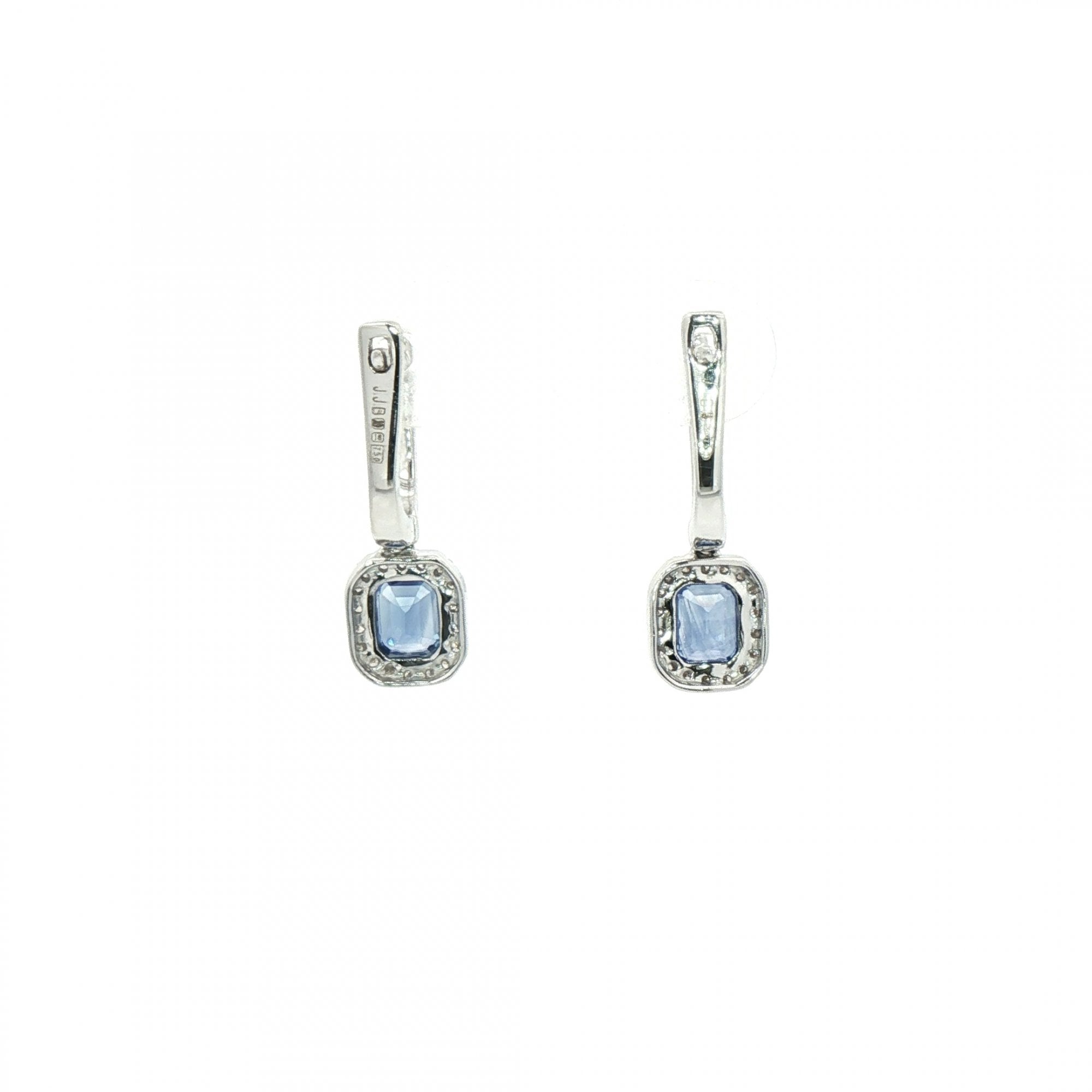 1.30ct Sapphire & Natural Diamond Cushion Drop Earring in 18ct White Gold