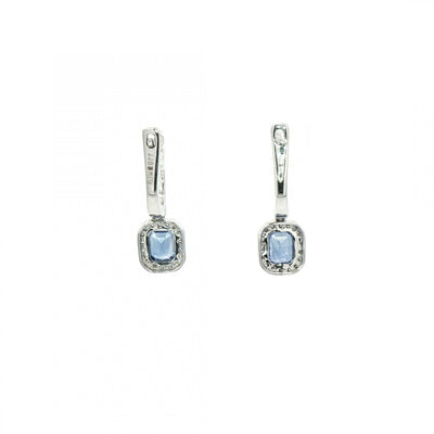 1.30ct Sapphire & Natural Diamond Cushion Drop Earring in 18ct White Gold