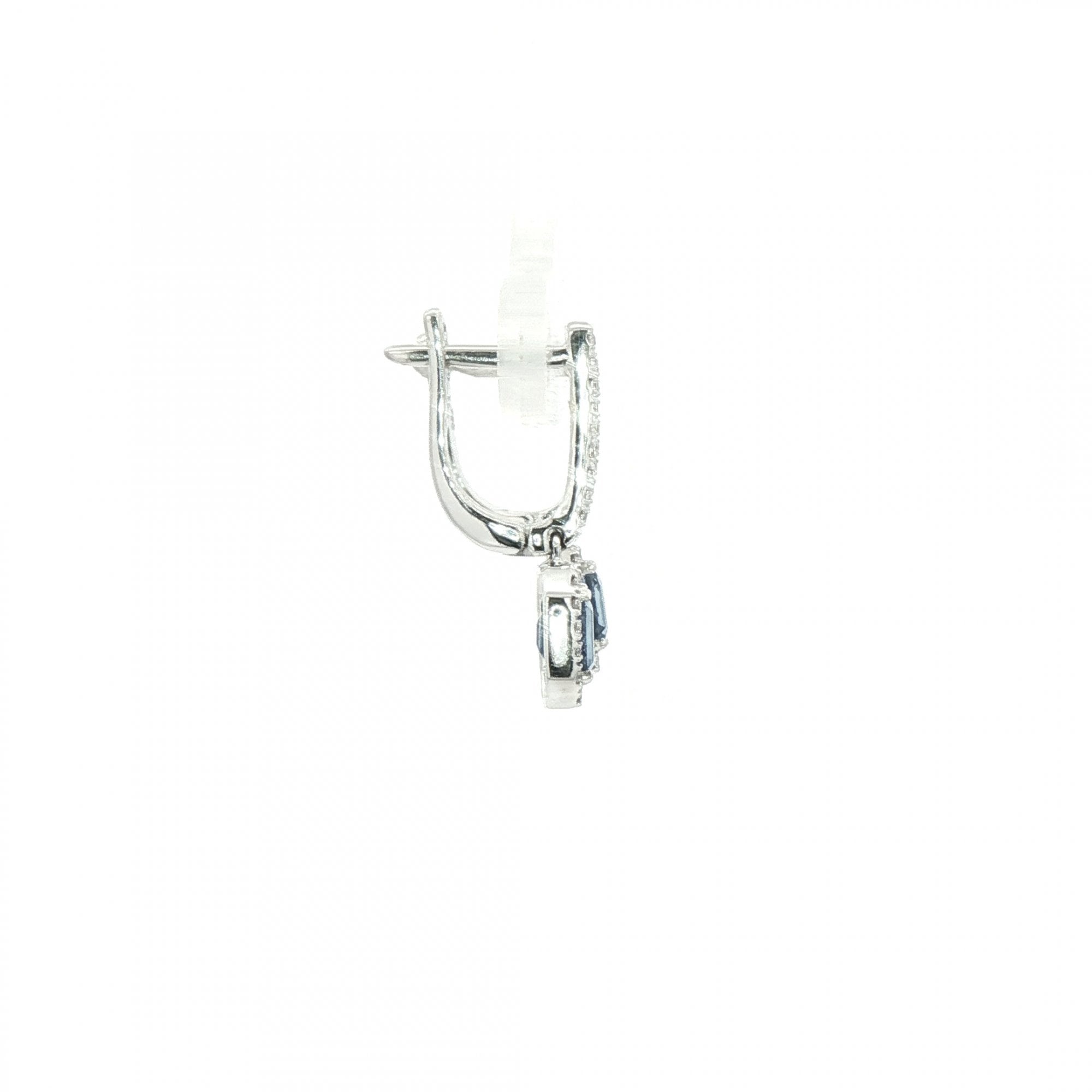 1.30ct Sapphire & Natural Diamond Cushion Drop Earring in 18ct White Gold