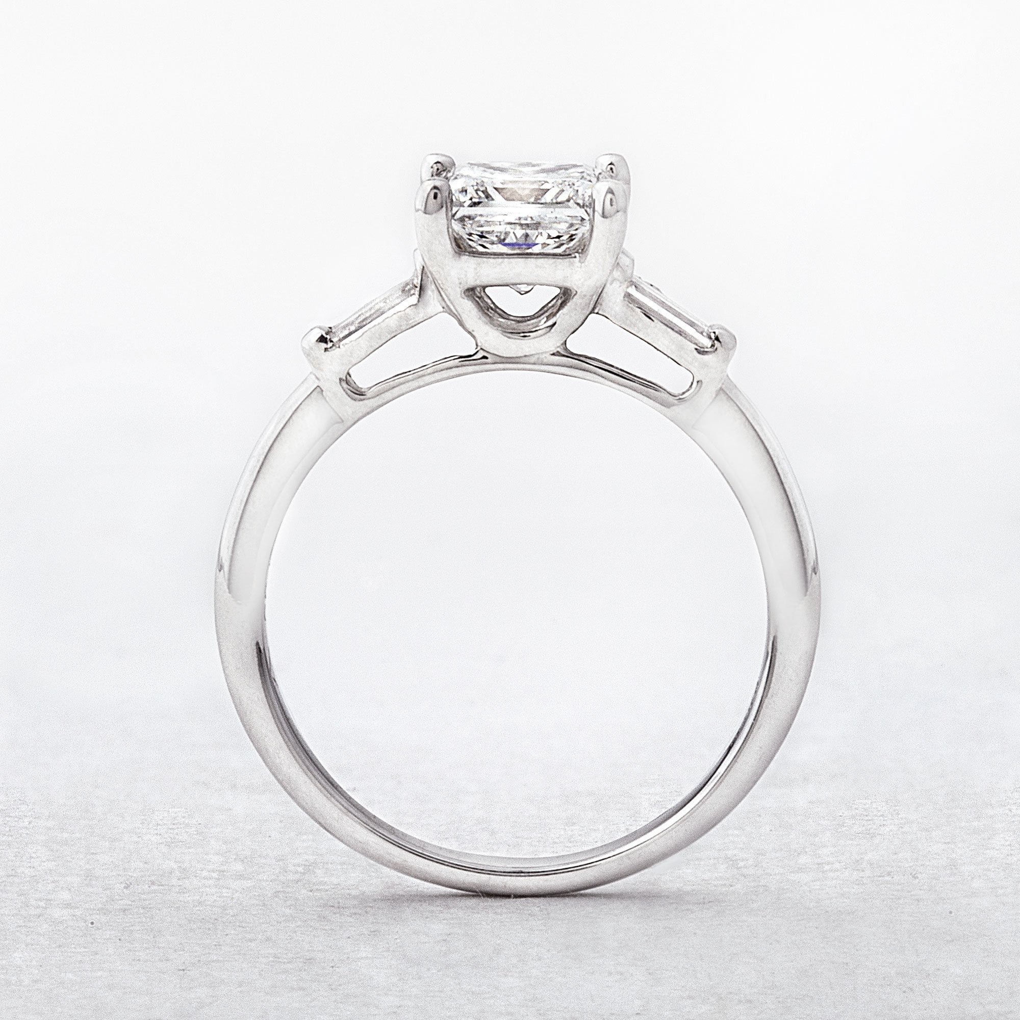 1.31ct E SI1 GIA Certified Natural Princess Cut Engagement Ring with Baguette Shoulders