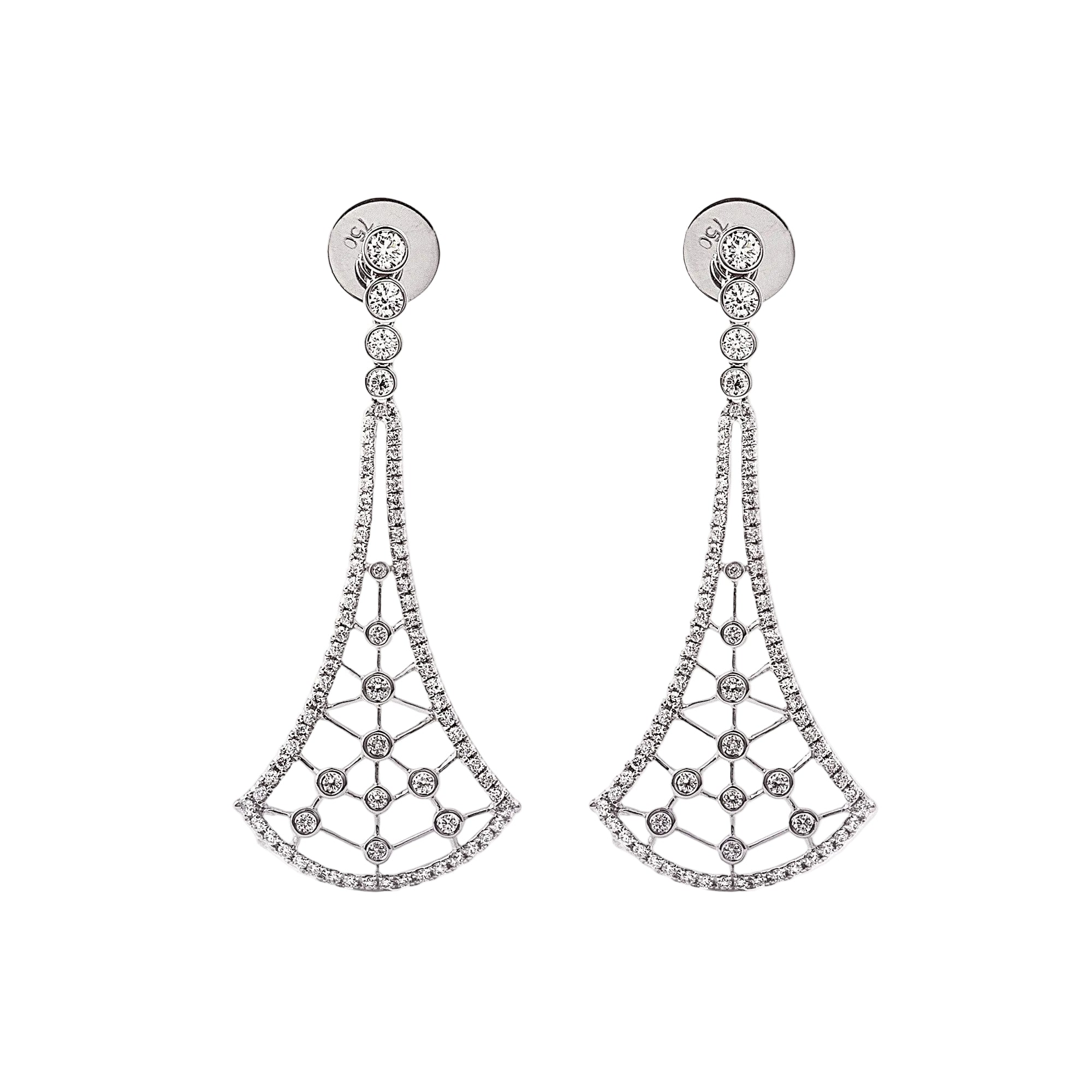 1.32ct Natural Diamond Chandelier Fan Shaped Drop Earrings in 18ct White Gold