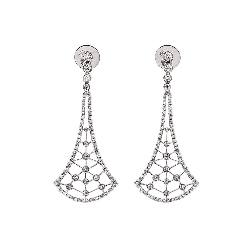 1.32ct Natural Diamond Chandelier Fan Shaped Drop Earrings in 18ct White Gold