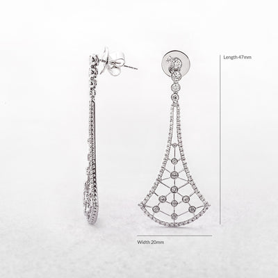 1.32ct Natural Diamond Chandelier Fan Shaped Drop Earrings in 18ct White Gold