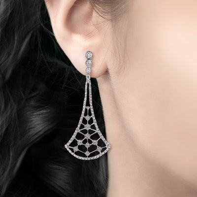 1.32ct Natural Diamond Chandelier Fan Shaped Drop Earrings in 18ct White Gold