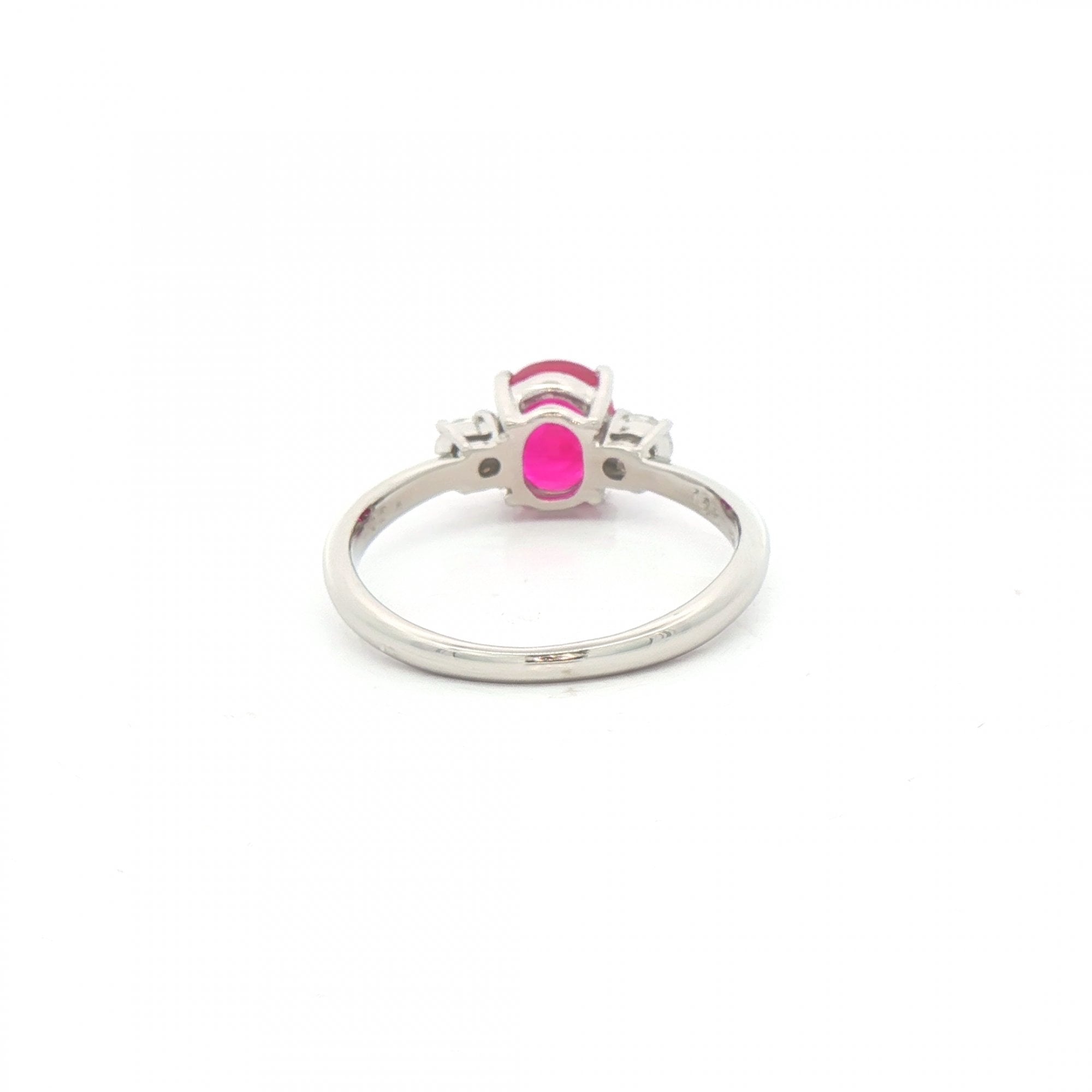 1.32ct Oval Ruby & 0.24ct Natural Diamond Three Stone in Platinum