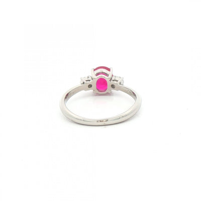 1.32ct Oval Ruby & 0.24ct Natural Diamond Three Stone in Platinum