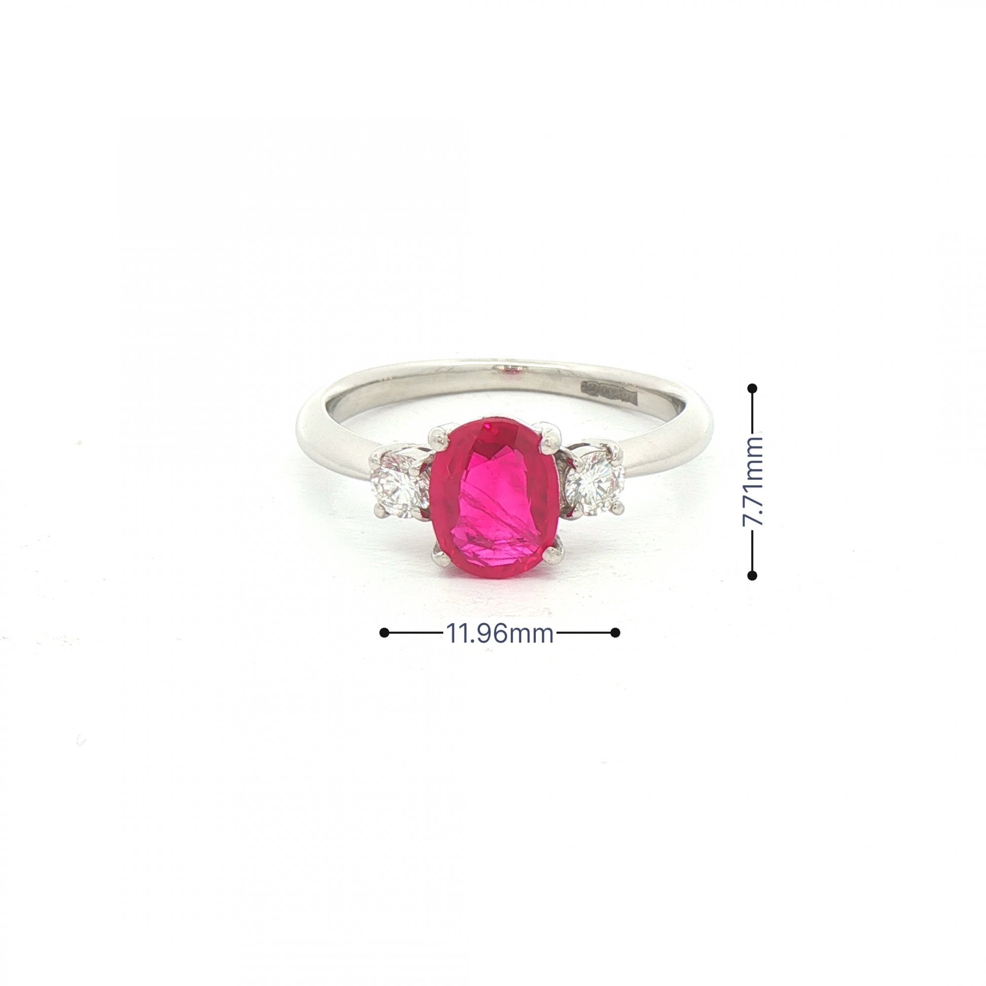 1.32ct Oval Ruby & 0.24ct Natural Diamond Three Stone in Platinum