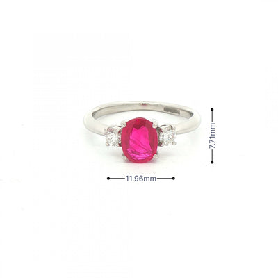1.32ct Oval Ruby & 0.24ct Natural Diamond Three Stone in Platinum
