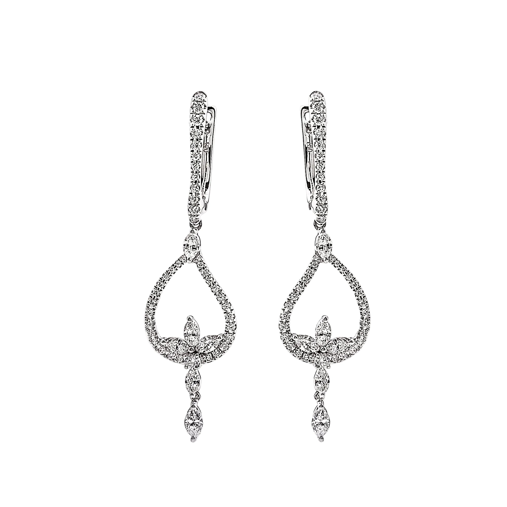 1.34ct Natural Diamond Fancy Marquise Drop Earrings in 18ct White Gold