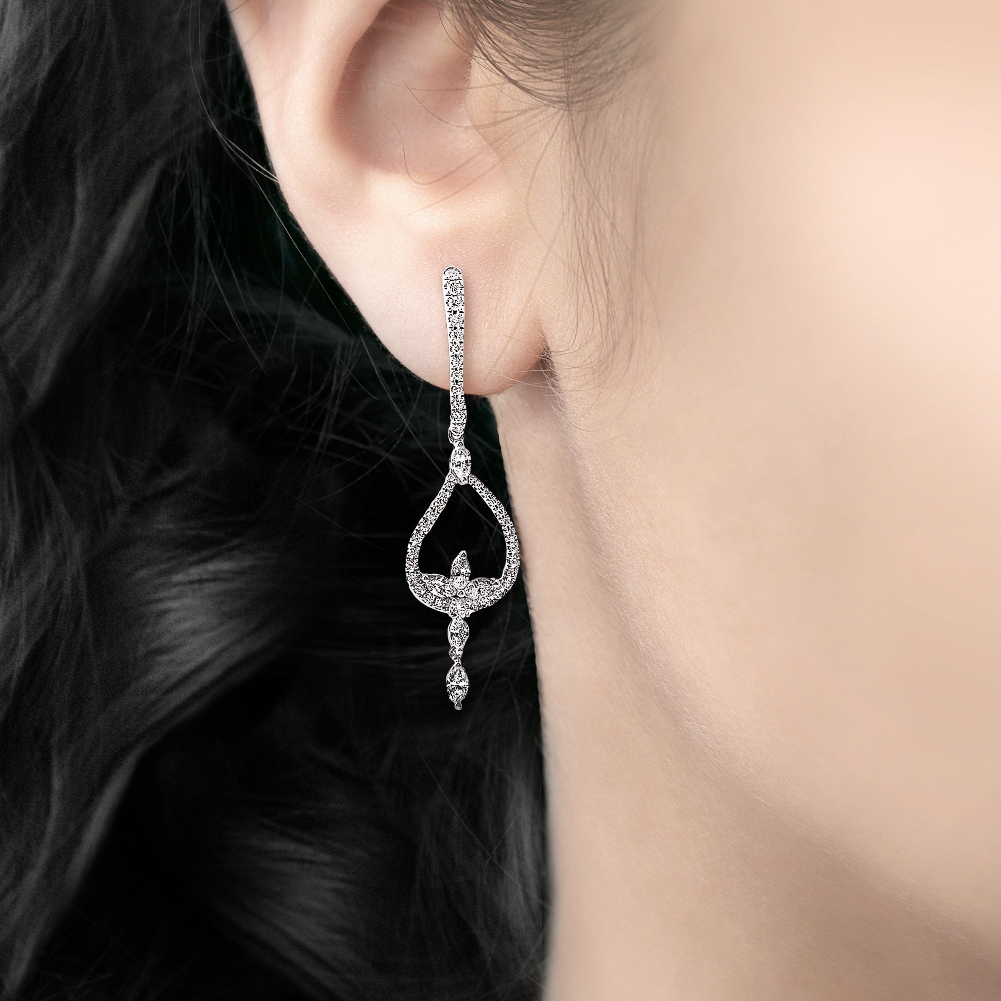 1.34ct Natural Diamond Fancy Marquise Drop Earrings in 18ct White Gold