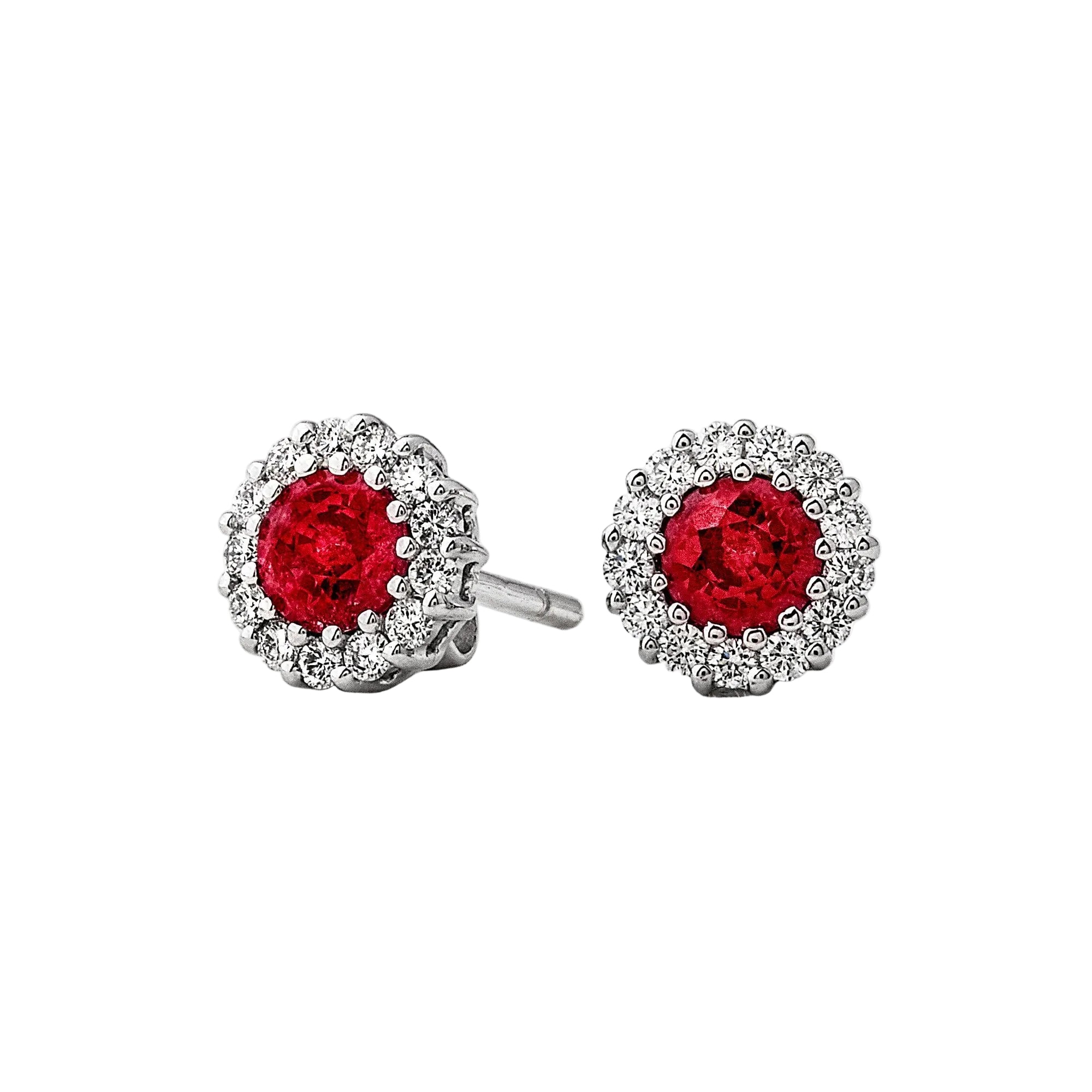 1.34ct Round Ruby & 0.41ct Natural Diamond Circle Cluster Stud Earrings in 18ct White Gold