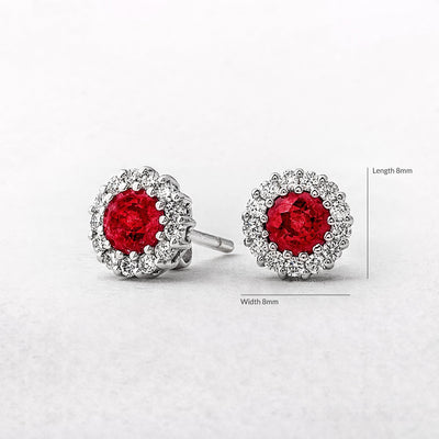 1.34ct Round Ruby & 0.41ct Natural Diamond Circle Cluster Stud Earrings in 18ct White Gold