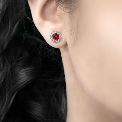 1.34ct Round Ruby & 0.41ct Natural Diamond Circle Cluster Stud Earrings in 18ct White Gold