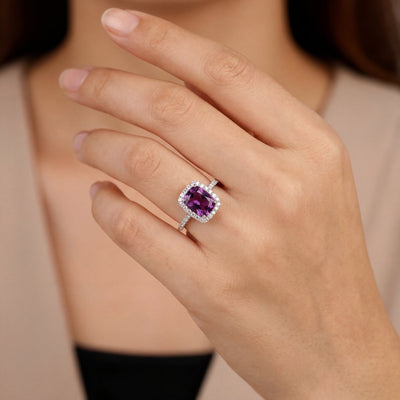 1.36ct Emerald-Cut Amethyst & 0.28ct Natural Diamond Halo Dress Ring