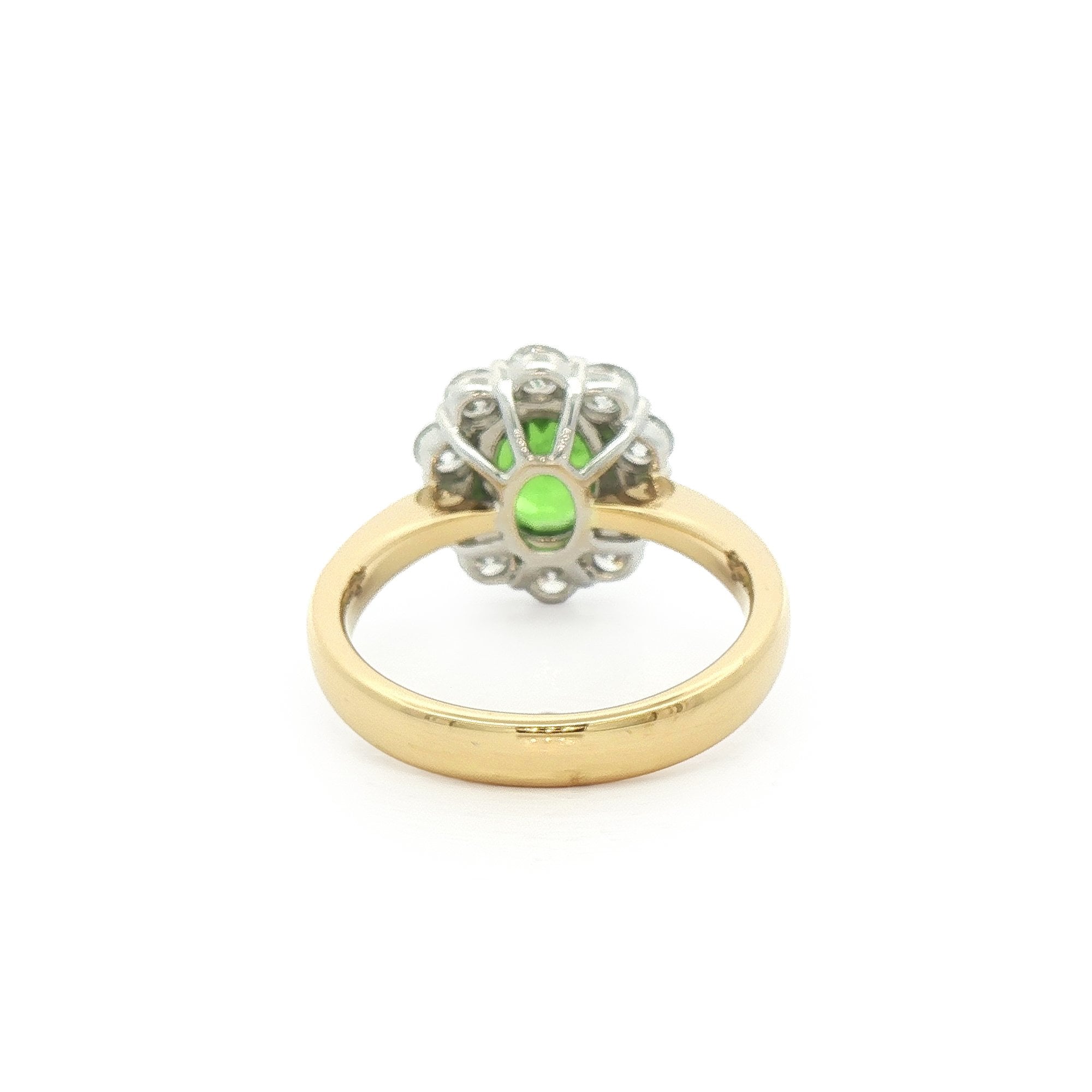 1.36ct Oval Green Tsavorite Garnet & 1.27ct Natural Diamond Cluster  in 18ct Yellow Gold