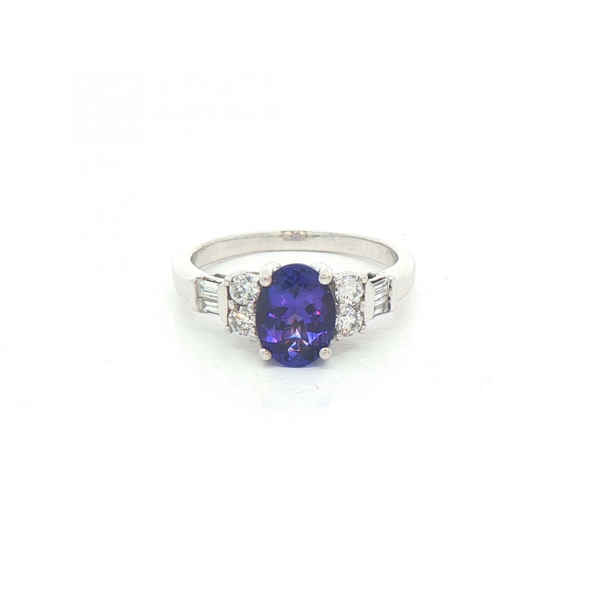 1.40ct Oval Tanzanite & 0.30ct Natural Diamond Ring in Platinum