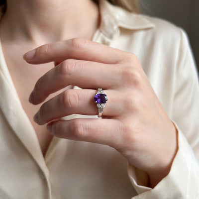 1.40ct Oval Tanzanite & 0.30ct Natural Diamond Ring in Platinum