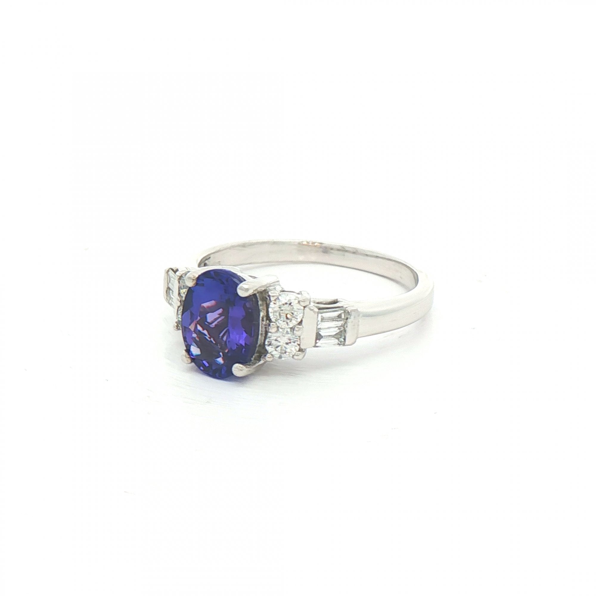 1.40ct Oval Tanzanite & 0.30ct Natural Diamond Ring in Platinum