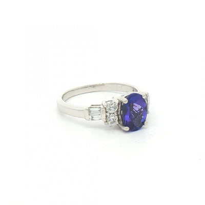 1.40ct Oval Tanzanite & 0.30ct Natural Diamond Ring in Platinum