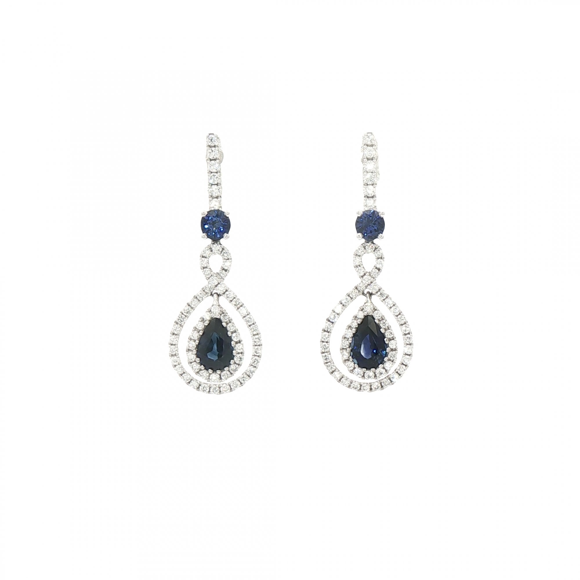 1.40ct Sapphire & 0.55ct Natural Diamond Pear Shape Drop Earrings in 18ct White Gold