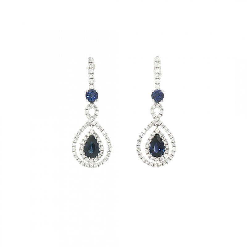 1.40ct Sapphire & 0.55ct Natural Diamond Pear Shape Drop Earrings in 18ct White Gold