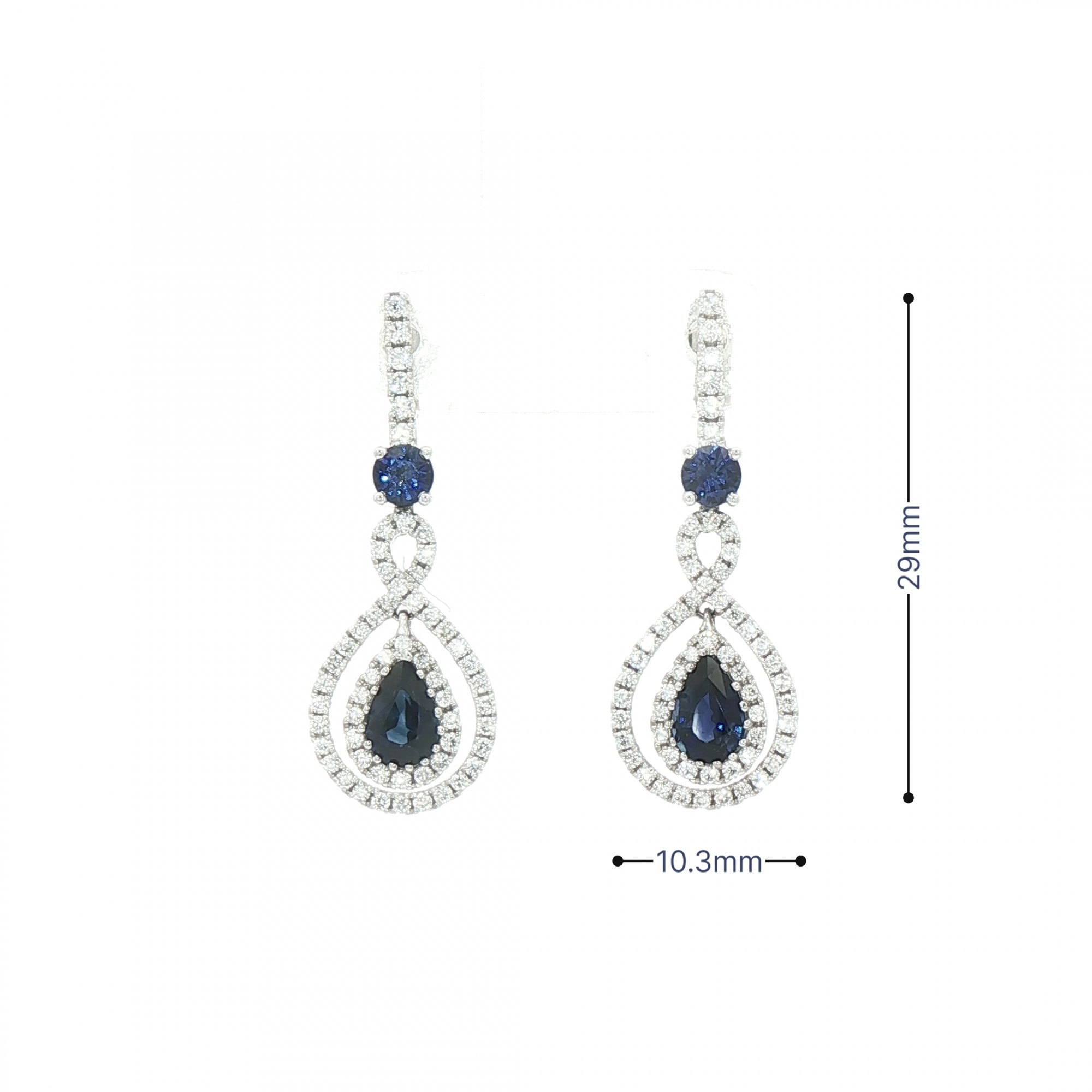 1.40ct Sapphire & 0.55ct Natural Diamond Pear Shape Drop Earrings in 18ct White Gold