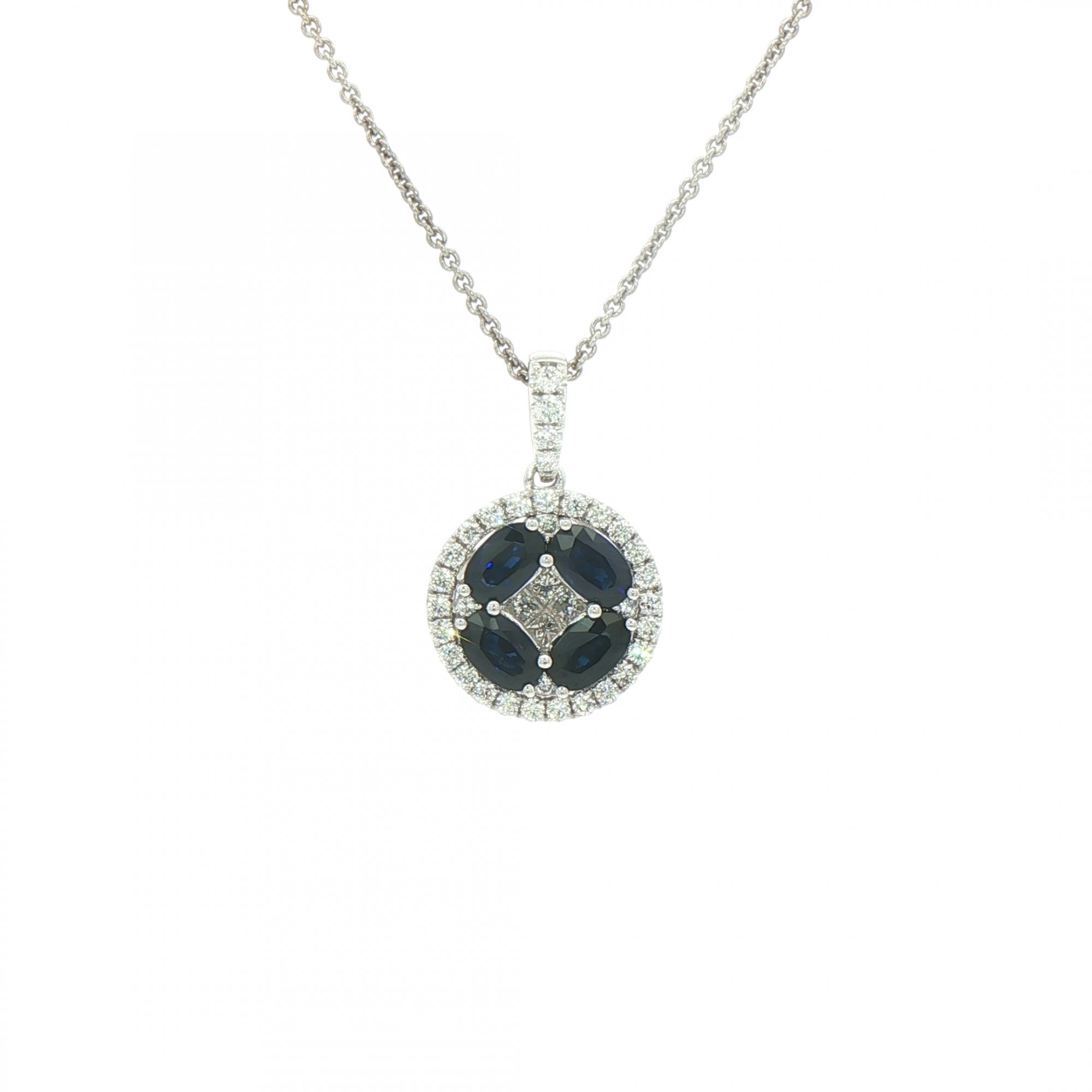 1.44ct Sapphire & 0.43ct Natural Diamond Round Fancy Pendant in 18ct White Gold