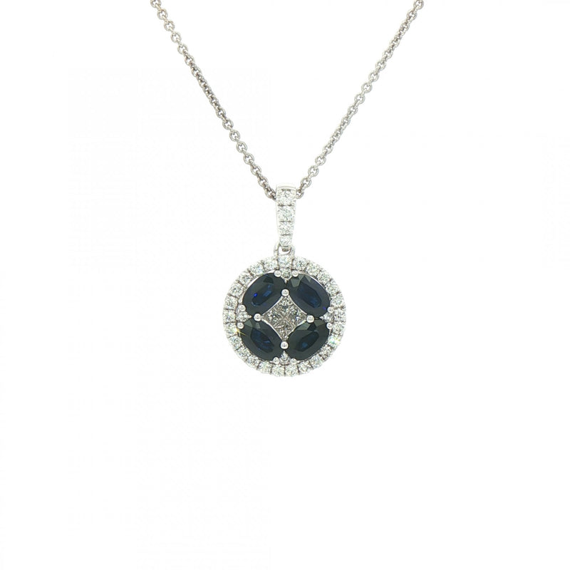 1.44ct Sapphire & 0.43ct Natural Diamond Round Fancy Pendant in 18ct White Gold