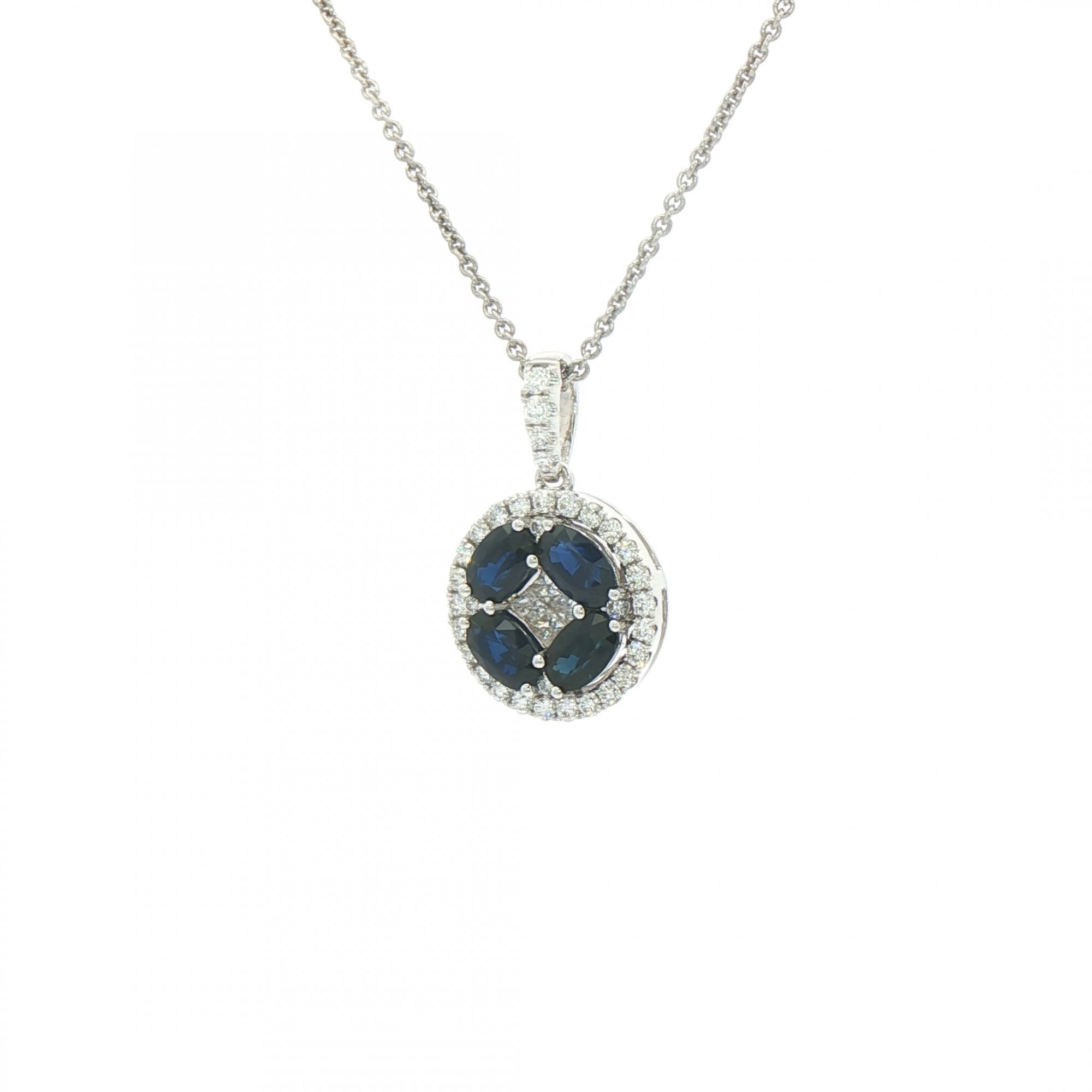 1.44ct Sapphire & 0.43ct Natural Diamond Round Fancy Pendant in 18ct White Gold