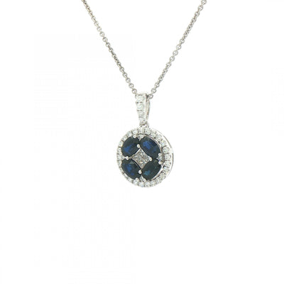 1.44ct Sapphire & 0.43ct Natural Diamond Round Fancy Pendant in 18ct White Gold