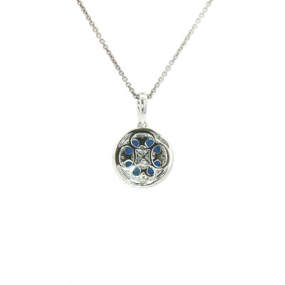 1.44ct Sapphire & 0.43ct Natural Diamond Round Fancy Pendant in 18ct White Gold